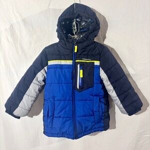 London Fog Boys Puffer Jacket Fleece Hood Blue Navy Green‎ Silver Insulated